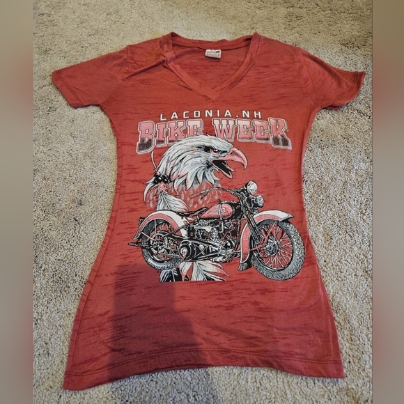 vance bikerwear Tops - Laconia Bike Week Womens Small Fitted Sexy short sleeve red graphic tee shirt